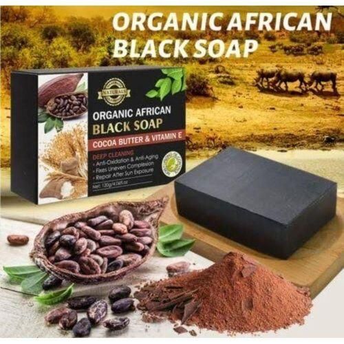 120g Organic African Black Soap With Cocoa Butter & Vitamin E Pack Of 12
