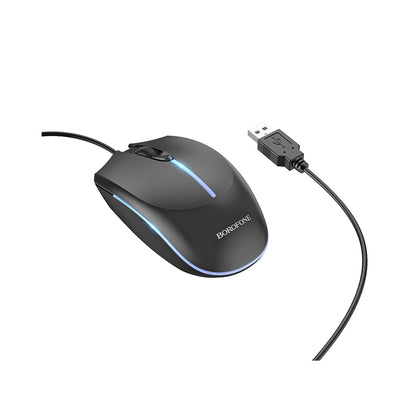 BOROFONE LED Backlit Gaming Wired Mouse With MXM Keyring Flashlight - BG10