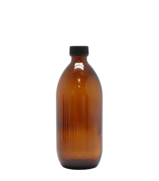 500ml Amber Glass Generic Bottle With Black Screw Cap Box Of 48
