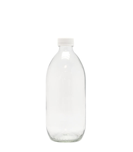 500ml Clear Glass Generic Bottle With White Screw Cap Box of 48