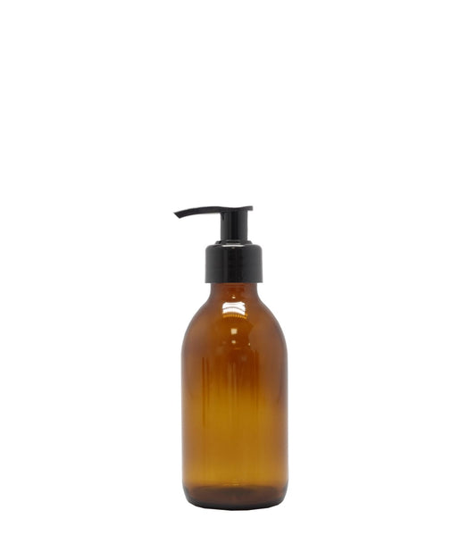 200ml Amber Generic Glass Bottle With Black Lotion Pump Pack Of 25 Units