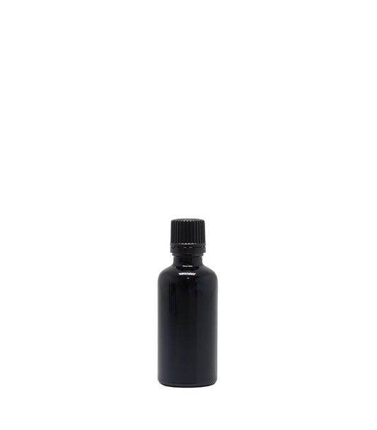 50ml Black Glass Dropper Bottle With Black Slow Flow Cap Box Of 88 Units