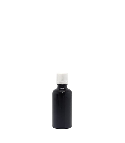 50ml Black Glass Dropper Bottle With White Fast Flow Cap Pack Of 25 Units