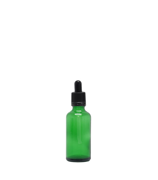 50ml Green Glass Dropper Bottle With Black Pipette Box Of 50 Units