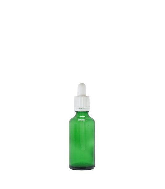 50ml Green Glass Dropper Bottle With White Pipette Box Of 50 Units