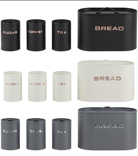 4 Piece Metal Canister Sugar Coffee And Tea