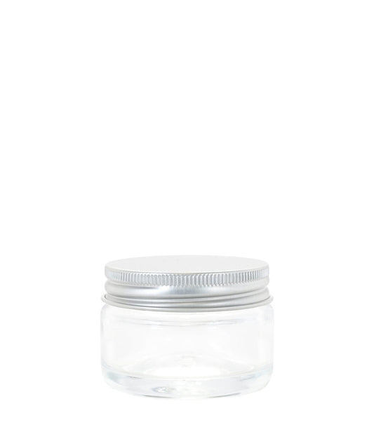 50g Clear Glass Jar With Aluminium Silver Lid Box Of 50 Units