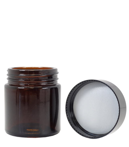 100g Amber Glass Jar With Black Lid And Shive Box Of 50 Units
