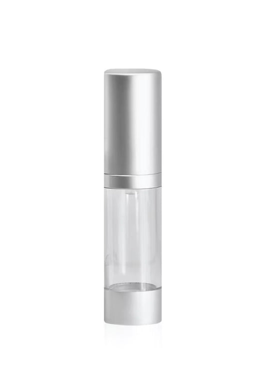 15ml Airless Pump Bottle Clear And Matt Silver Box Of 50 Units