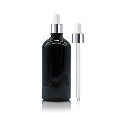 30ml Black Glass Dropper Bottle With Silver Pipette