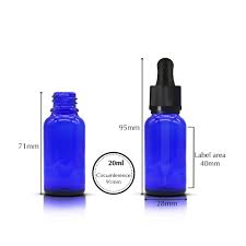 20ml Blue Glass Dropper Bottle With Black Pipette Box Of 50 Units