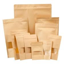 Brown Kraft Stand Up Pouches With Window Pack Of 50