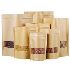 Brown Kraft Stand Up Pouches With Window Pack Of 50